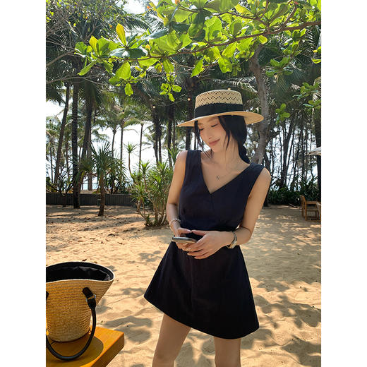 EKOOL衣库法式气质无袖背心连衣裙女夏季小个子修身显瘦v领短裙子 商品图2