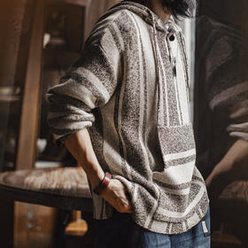 马登工装美式复古巴哈半开襟连帽卫衣套头针织衫薄款垂感外套男春