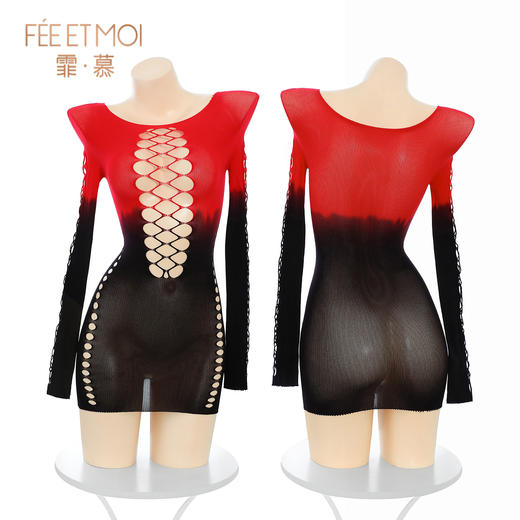 【情趣内衣】霏慕 渐变色魅惑镂空网衣包臀裙7578 商品图10