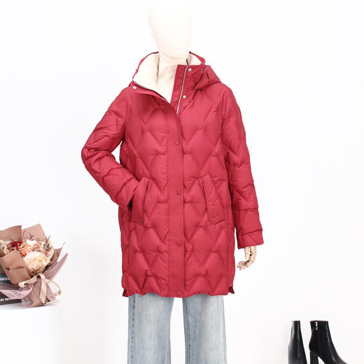 FOCALS新款连帽简约休闲保暖中长款压花立领羽绒服FRSDD507 商品图0