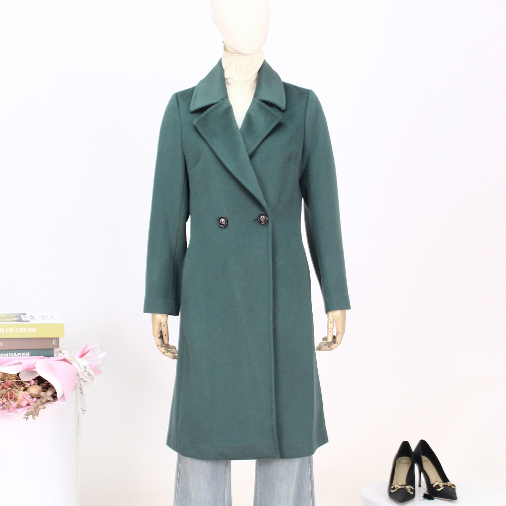 FOCALS新款西装领水波纹中长款双排扣羊毛大衣外套FYJDK833GA