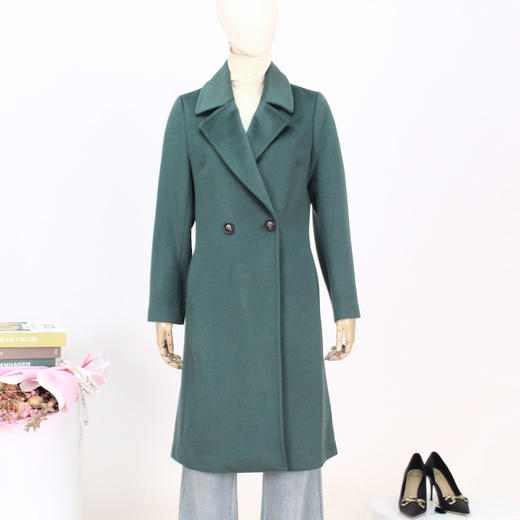 FOCALS新款西装领水波纹中长款双排扣羊毛大衣外套FYJDK833GA 商品图0