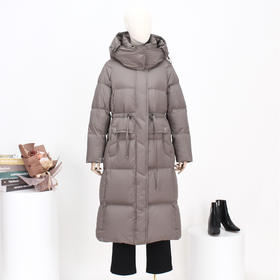 FOCALS新款时尚休闲连帽白鸭绒长款羽绒服外套FRW8D075