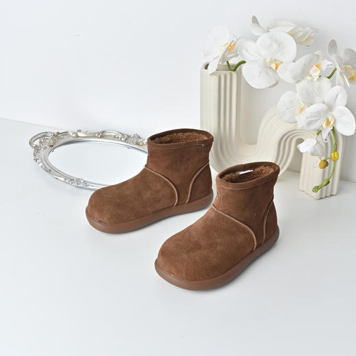 经典鲨2025年冬专柜新品牛皮革平底羊羔毛保暖抗寒雪地靴女KW392-558081 商品图1