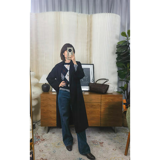 棋盘女王100%超细支绵羊毛 菱格知识分子风格 圆领马甲背心 拼色减龄 商品图1