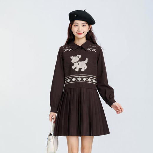 奢姿大码女装2025冬季时尚小狗针织马甲套装胖妹妹气质休闲两件套9554635281AB 商品图4