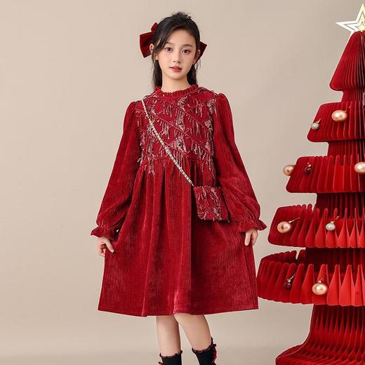 2025新款女童连衣裙流苏亮片冬装红色中大童拜年服公主裙儿童裙子 商品图2