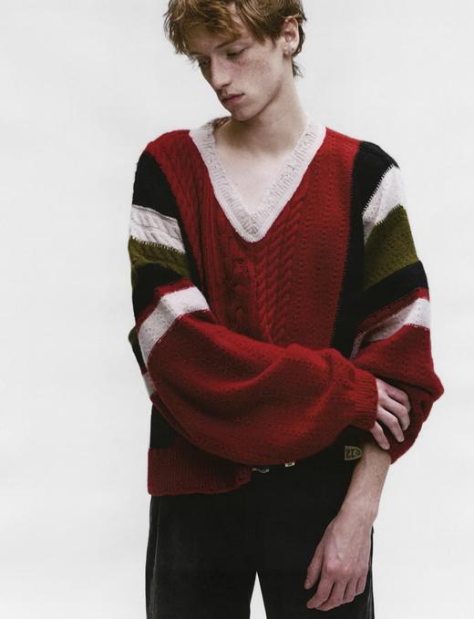 中性款做旧宽松羊绒V领针织毛衣ho 商品图2