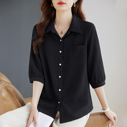 紫色七分袖女士衬衫高级感大码女装翻领衬衣春秋2025新款胖mm上衣 商品图4