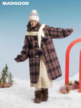 马得工地/MDGDWT14970/格纹呢连帽大衣