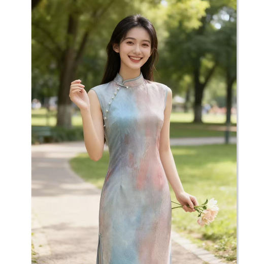 新式旗袍春季新款中国风优雅气质长款显瘦修身港风无袖旗袍 商品图3