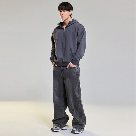 肌肉狗半拉链连帽卫衣男春秋时尚字母绣花宽松休闲训练健身套头衫 商品图1