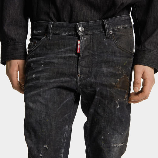 DSQUARED2 男士字母徽标贴片休闲牛仔裤 黑色 S71LB1666 S30357 900 商品图2
