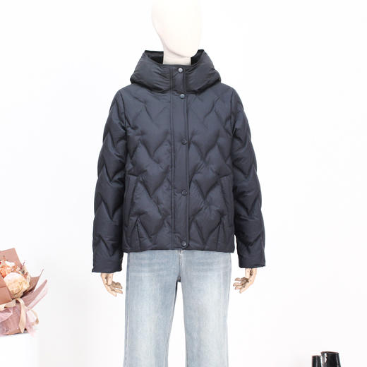 FOCALS新款时尚休闲绗缝连帽白鸭绒短款羽绒服外套FRW8D070 商品图1