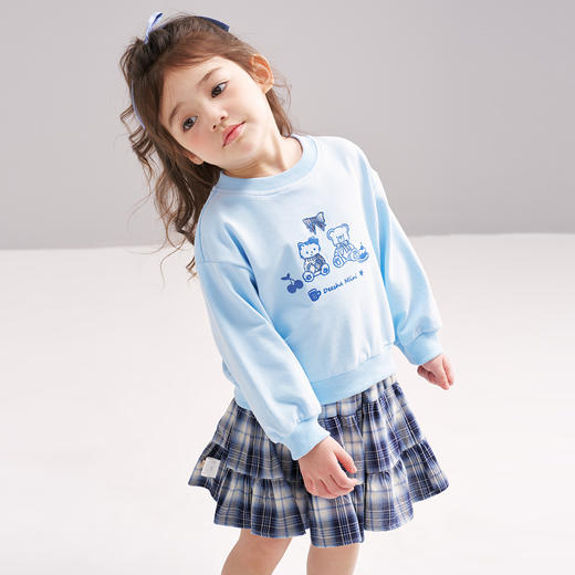 笛莎Deesha 2026春季女童休闲卫衣时尚格纹半裙套装 商品图3