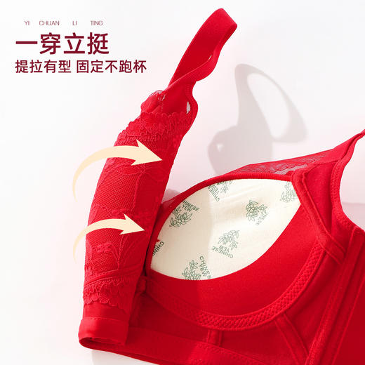 雅黛俪女士内衣内裤套装本命年结婚喜庆大红色性感蕾丝小胸聚拢显大文胸罩三角裤 商品图5