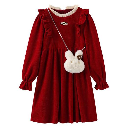 大女童连衣裙加绒童装红色秋冬新款一件代发新年2025洋气公主裙 商品图4