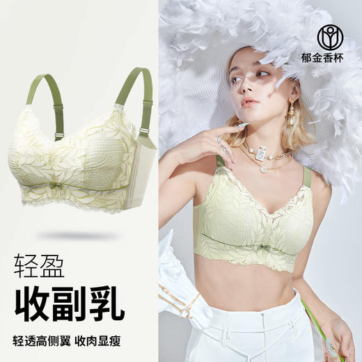D2-【B-E杯】【大胸显小】润微薄款无钢圈防下垂收副乳文胸胸罩   薄荷小姐【大胸-蕾丝】 商品图0