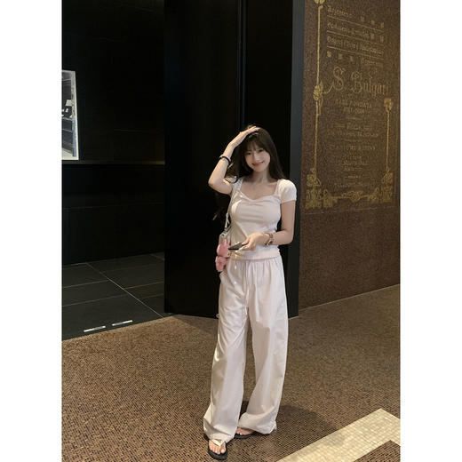 EKOOL衣库 高腰条纹系带短裤女夏季新款宽松百搭显瘦直筒休闲长裤 商品图1