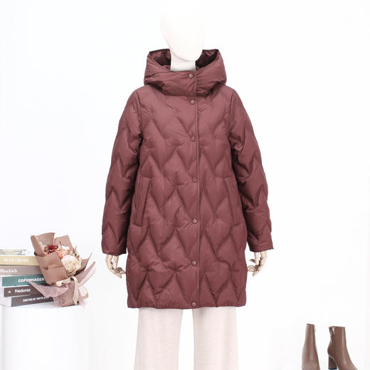 FOCALS新款简约休闲连帽绗缝白鸭绒中长款羽绒服外套FRW8D073 商品图4