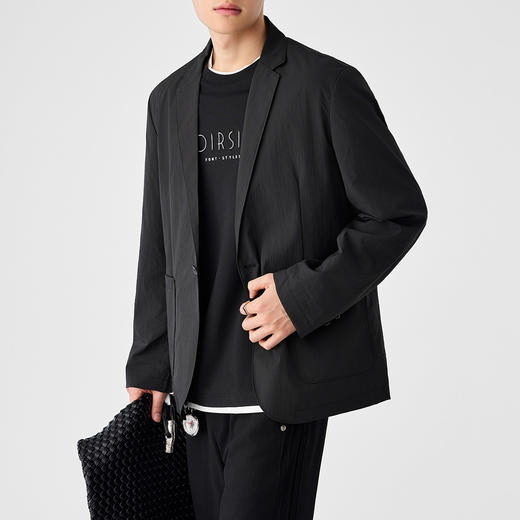 墨麦客男装暗格提花休闲西服外套男2025春季新款黑色简约西装男。 商品图0