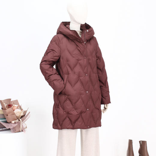 FOCALS新款简约休闲连帽绗缝白鸭绒中长款羽绒服外套FRW8D073 商品图3