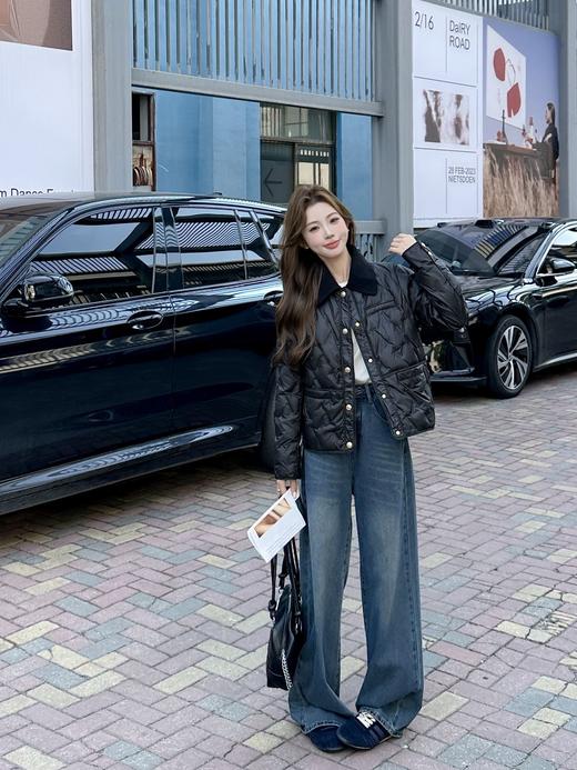 伯妮斯茵 | 温柔小香风 针织翻领短款羽绒服 菱形绗缝工艺 轻盈保暖 日常通勤款  SZ6R29 漆黑色 商品图1