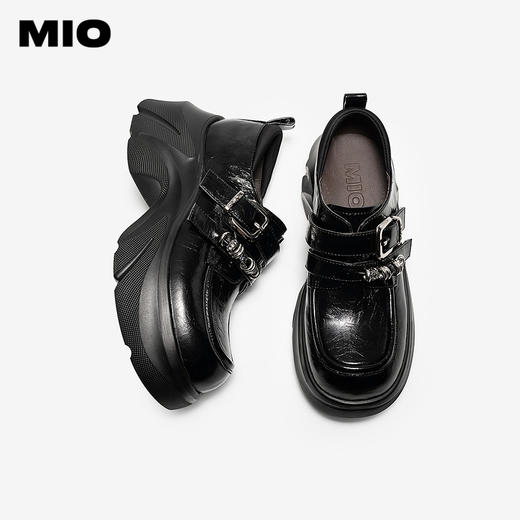 MIO米奥甜酷小皮鞋2026春季新款厚底增高黑色复古通勤运动乐福鞋M261561544 商品图3