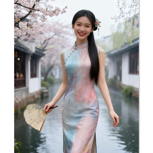 新式旗袍春季新款中国风优雅气质长款显瘦修身港风无袖旗袍 商品图2