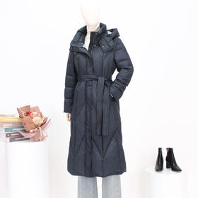 FOCALS福柯斯新款时尚休闲撞色拼接连帽长款保暖羽绒服F2YDD781B7