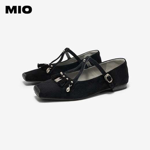 MIO米奥2026春季新款玛丽珍鞋方头低跟T字带扣带流苏浅口单鞋女鞋M261440727 商品图2