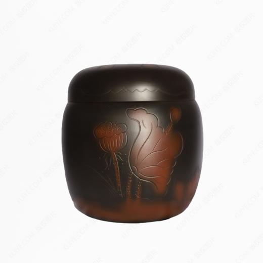 纯手工拉坯五色泥紫陶荷花小坛（线雕）骨灰坛骨灰罐骨灰盒寿盒 商品图0