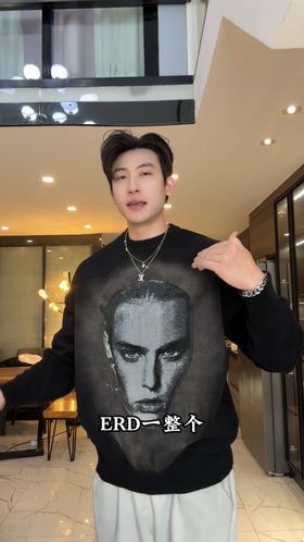 M061SDSA男士秋冬新款痞帅男装美式高街人物印花圆领毛衣百搭宽松上衣