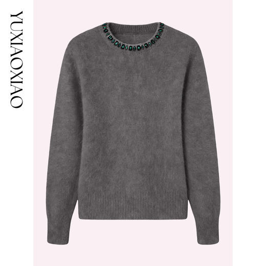 余潇潇【美丽诺言】时髦绒毛感100拉毛羊毛圆领螺纹收口经典毛衫 商品图2