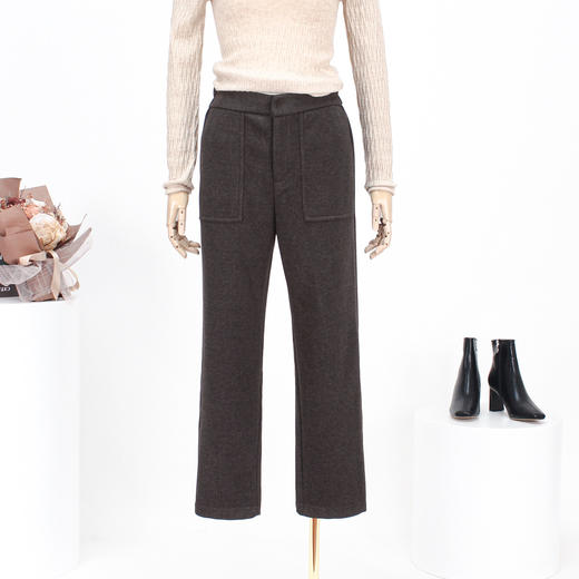 FOCALS福柯斯新款简约休闲通勤显瘦醋酸羊毛直筒九分裤FRS3P398 商品图4