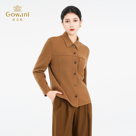 乔万尼100%绵羊毛干练气质单排扣拼接口袋毛呢大衣外套ED4B736 商品图2