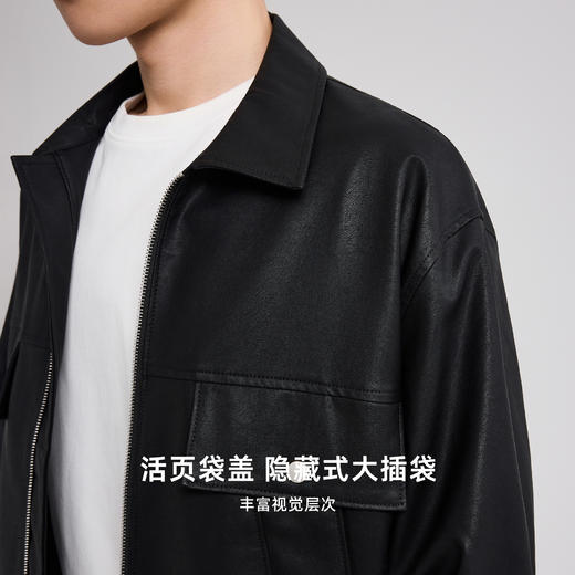 墨麦客男装2025秋季新款PU防风皮夹克男士复古做旧皮衣外套男。 商品图2