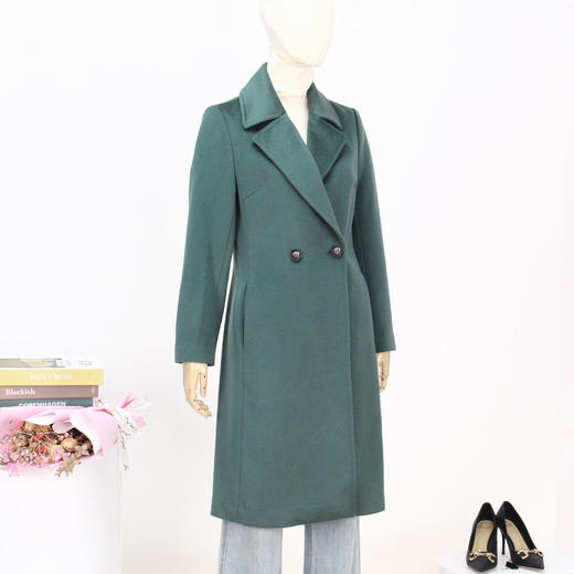 FOCALS新款西装领水波纹中长款双排扣羊毛大衣外套FYJDK833GA 商品图2
