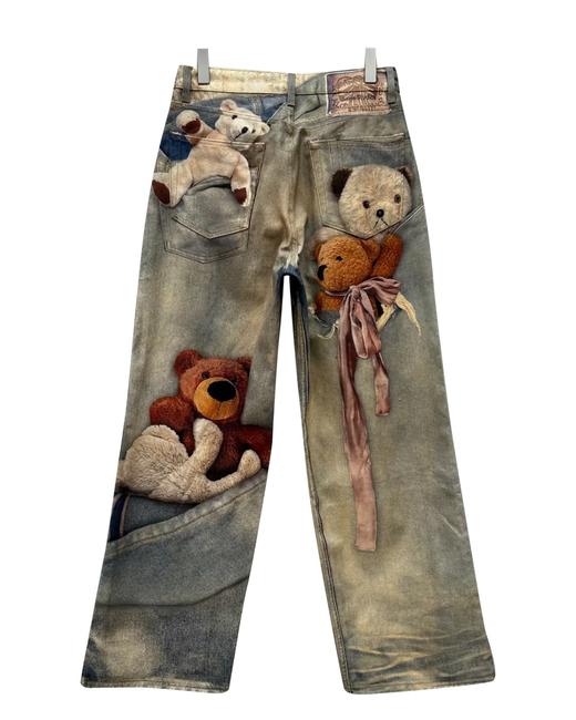 男款玩偶印花牛仔裤长裤la001 商品图1