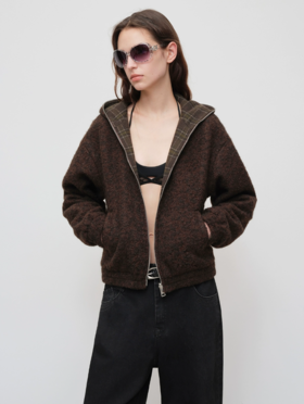 出逃赤岗西/25AWA001/老钱风格纹短款毛呢外套