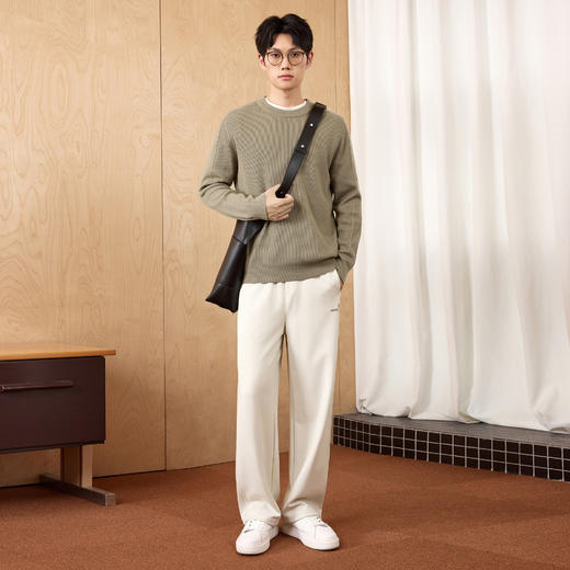 墨麦客男装基础纯色圆领毛衣男2025秋季新款简约马鞍肩针织衫男士 商品图1