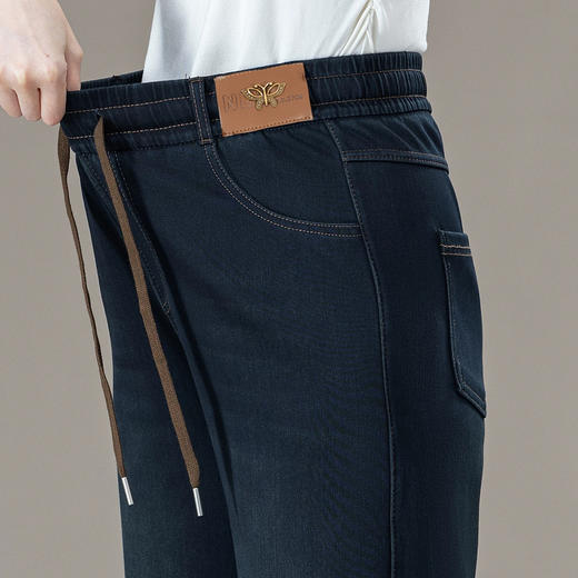 半身缘女裤 冬季保暖松紧腰阔腿裤加厚加绒直筒牛仔裤254202U10120133 商品图3