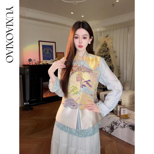 余潇潇【瑶台仙池】端庄气韵莱赛尔天丝山水印花图案国风马甲&衬衫 商品图4