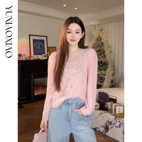 余潇潇【银河轨迹】含马海毛羊毛混纺项链式垂坠烫钻圆领宽松毛衣