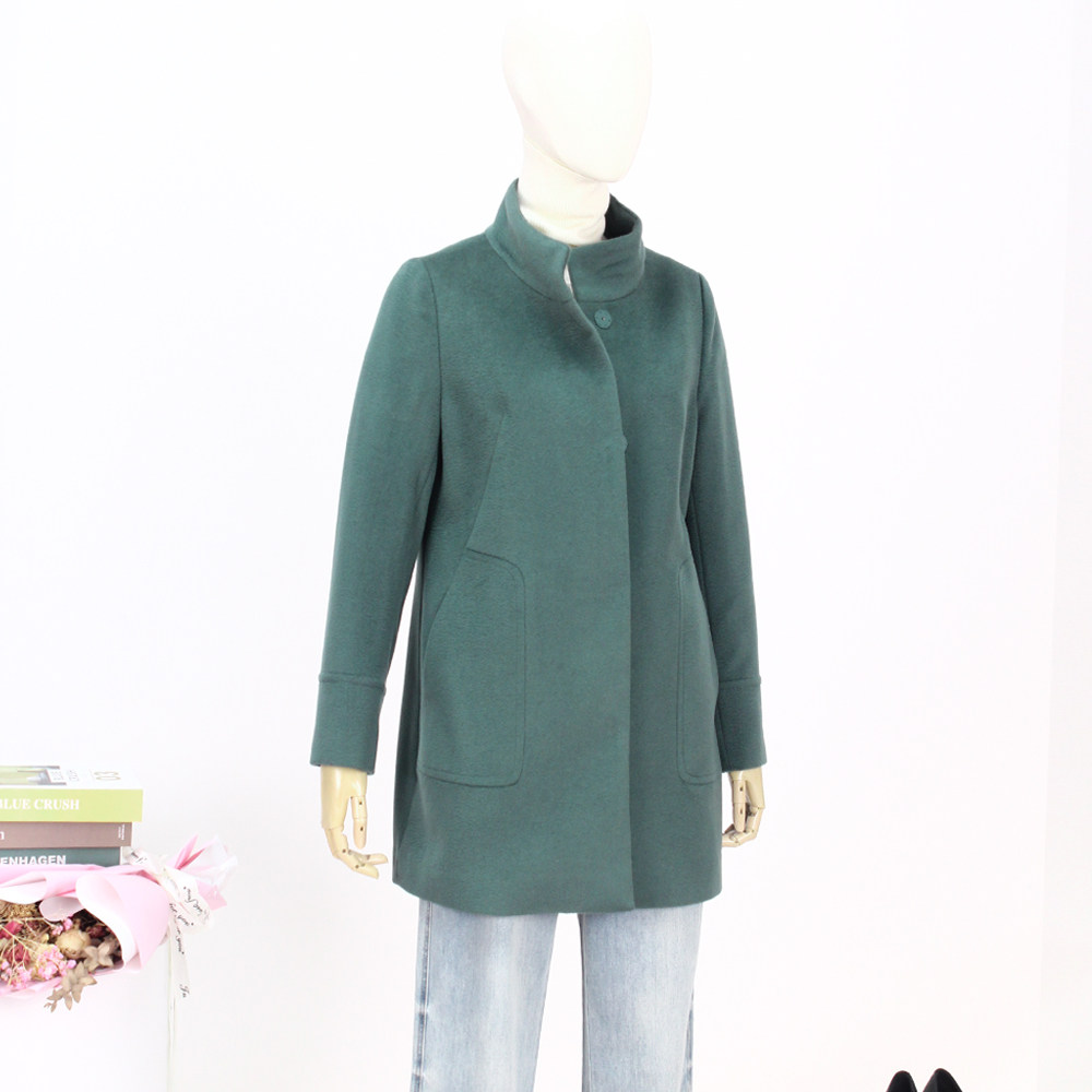 FOCALS新款立领简约休闲暗扣水波纹羊毛大衣外套FYJDR835GA