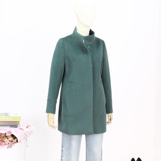 FOCALS新款立领简约休闲暗扣水波纹羊毛大衣外套FYJDR835GA 商品图0