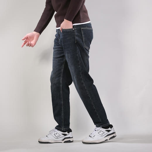 DRONKOO 2025 正常腰表袋拼原色布右后袋侧唛一体绒厚牛仔长裤 商品图2