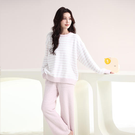 内茵半边绒条纹家居服|抗静电面料，软糯舒适，云朵般触感 商品图1