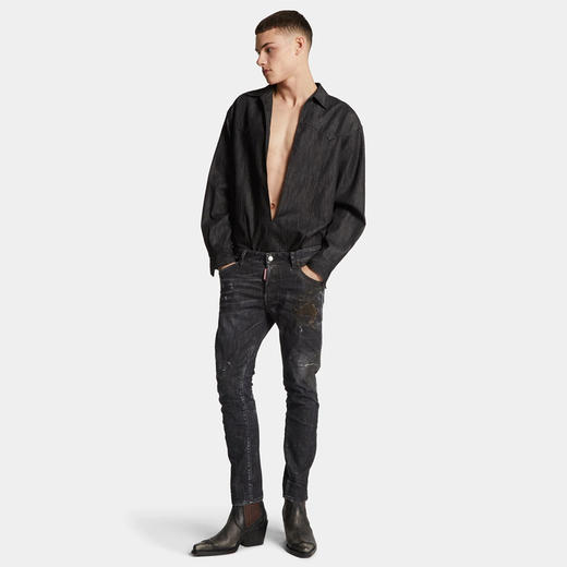 DSQUARED2 男士字母徽标贴片休闲牛仔裤 黑色 S71LB1666 S30357 900 商品图4