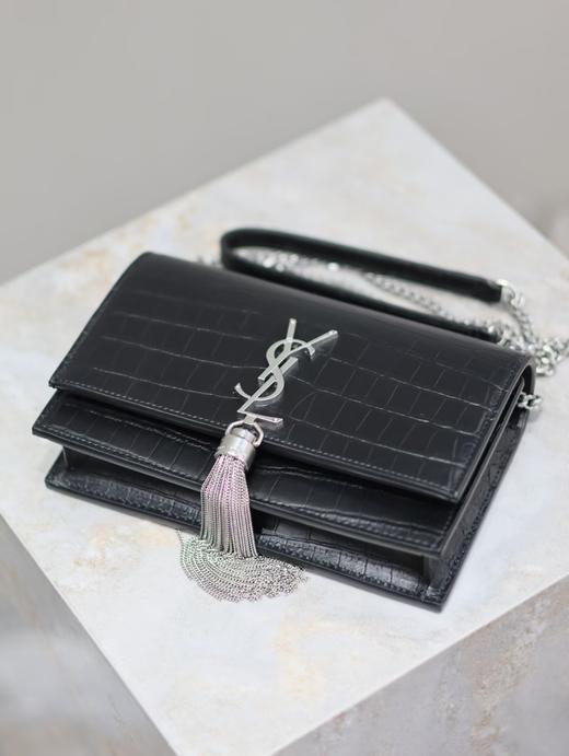 圣罗兰 【永恒经典】黑色银扣哑光鳄鱼纹 Kate_流苏链条包（LZ） 商品图5